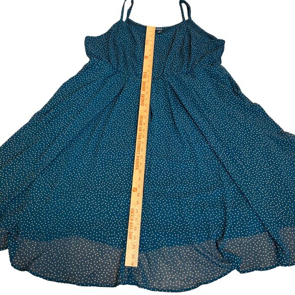 Torrid Plus Size 3 Green Polka Dot Dress Adj Straps Flowy Elastic Waist Lined 3X - Picture 9 of 10